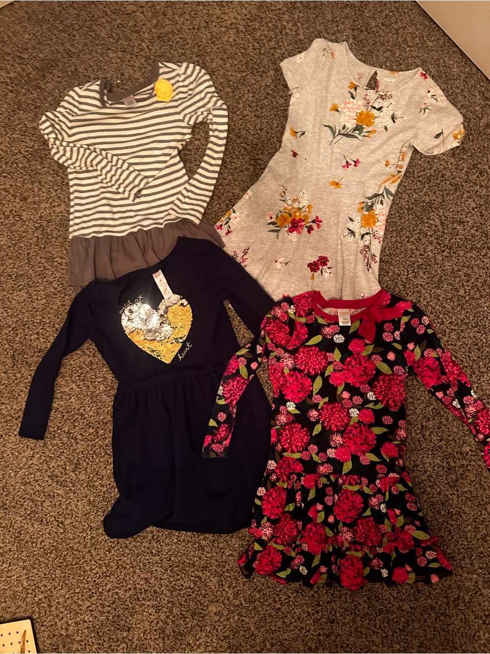 Gymboree Black Dress with Bright Pink Floral Print